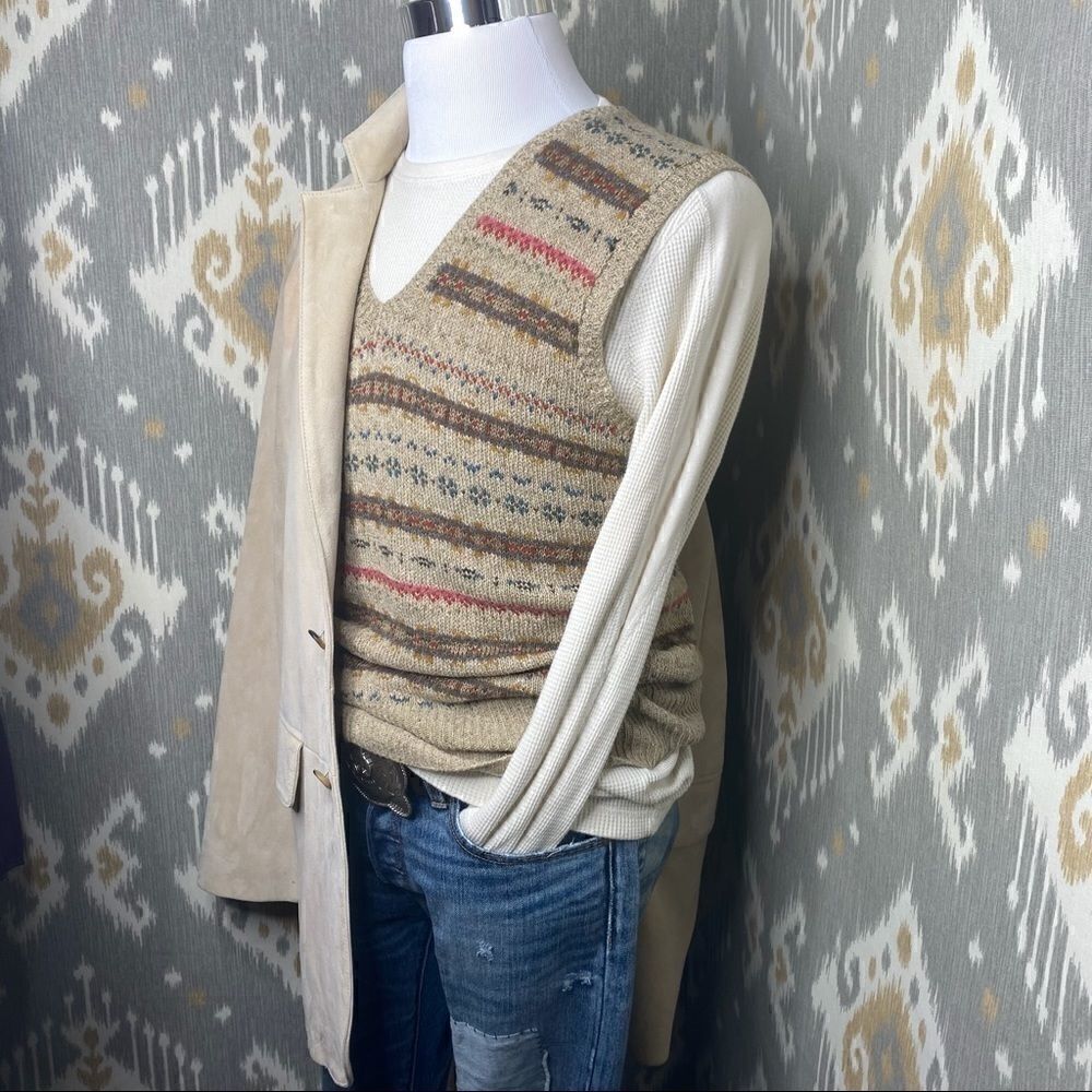 Double RRL Tan Multi Fair-isle V Neck Sweater Vest - Picture 6 of 16